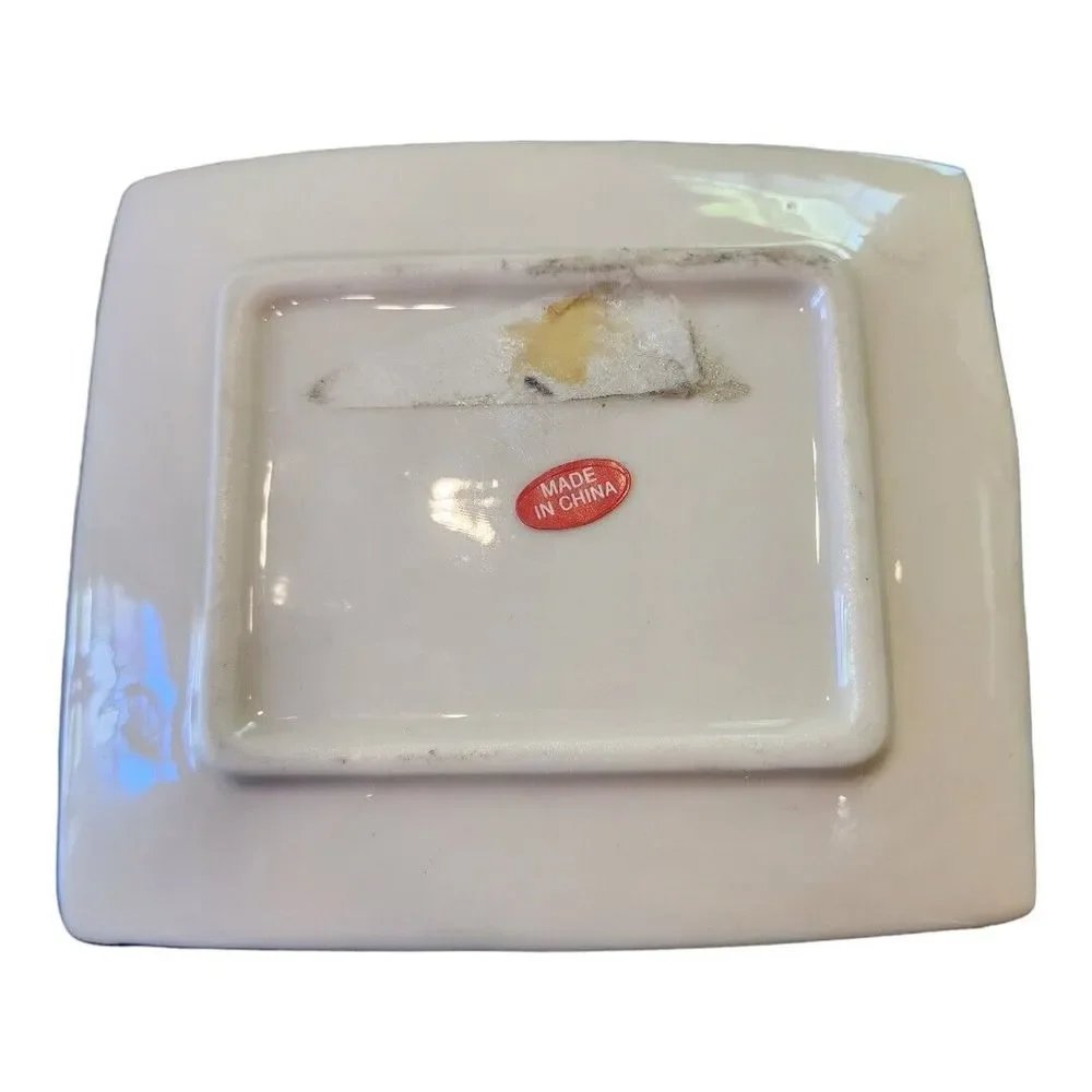 Vintage Asian Village Black Cream Square‎ Transfer Ware Candle Holder Set
